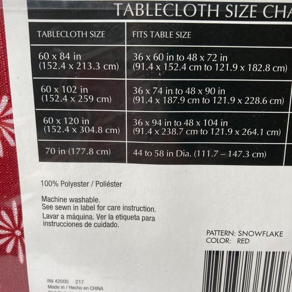 Snowflake Tablecloth Rectangle 60" x 120" Red White Jaclyn Smith Fabric - Picture 12 of 15